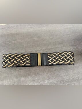 Alicia Knotted 3” Leather Braided / Elastic Cinch Waist Belt Black and Tan